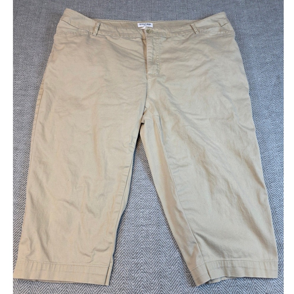 St Johns Bay Khaki Capri Pants Womens 22W Tan Cotton Stretch Cropped Trousers